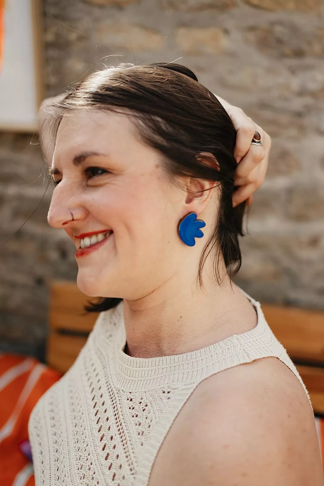 Bijoux Isatis Bijoux Bois Sur Mesure Caen, photo de présentation de produit, type Iris Melody coloris bleu