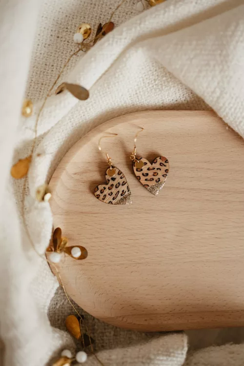 Bijoux Isatis Bijoux Bois Sur Mesure Caen, photo de présentation de produit, type Maya coloris léopard et or