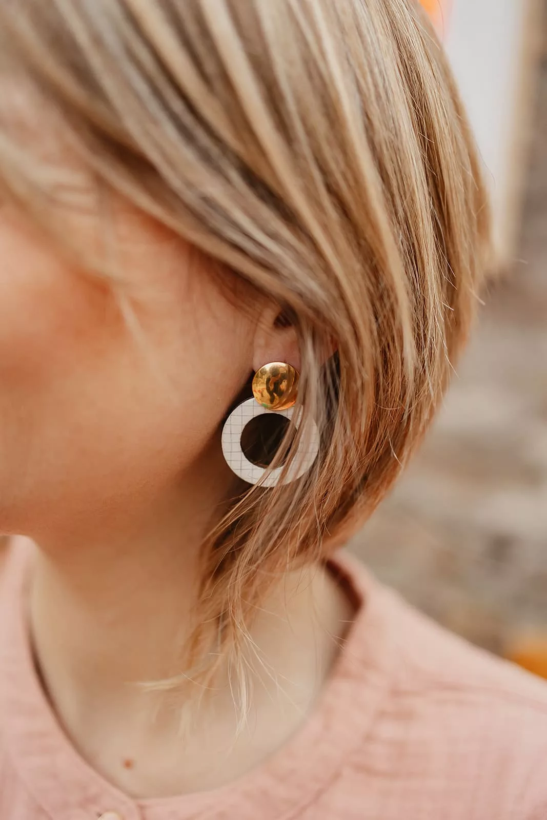 Bijoux Isatis Bijoux Bois Sur Mesure Caen, photo de présentation de produit, type Sienna Bloom coloris quadrillage