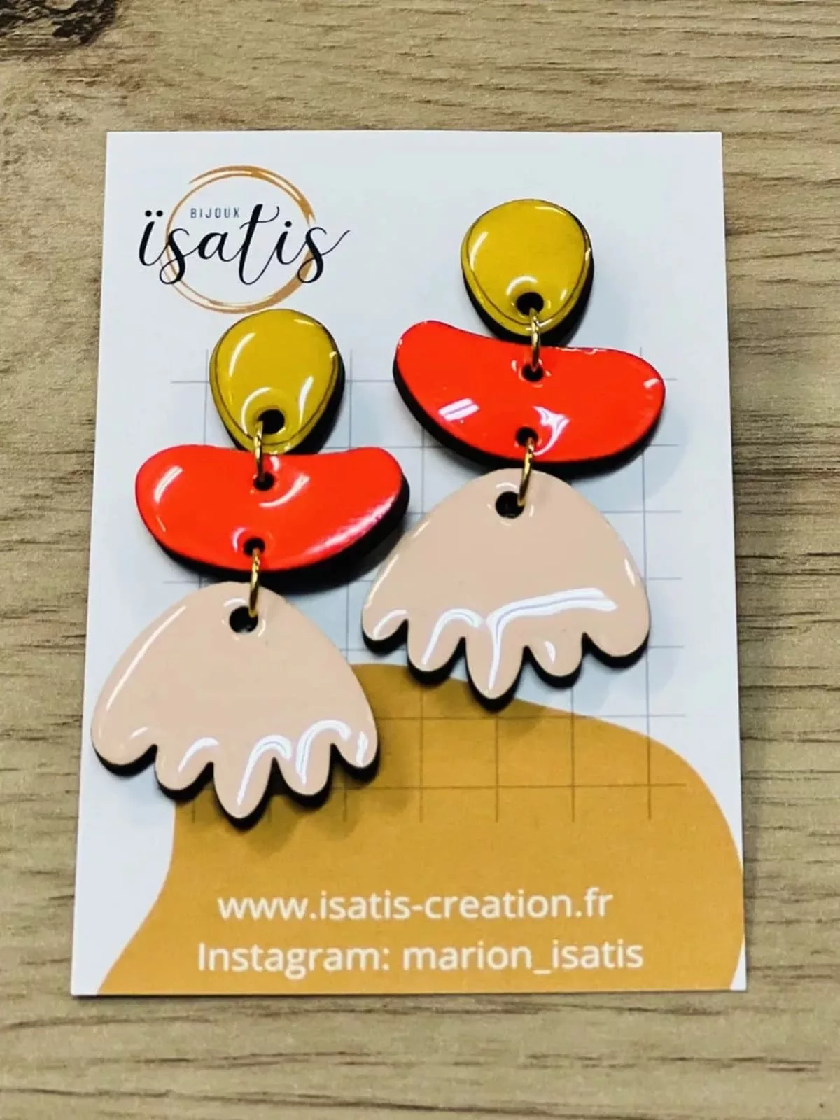 Isatis Bijoux Bois Fait Main Caen Boucles d'oreilles Colore Honey Bloom