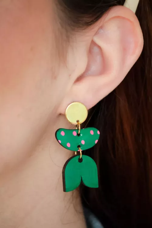 Isatis Bijoux Bois Fait Main Caen Boucles d'oreilles Colore Poppy Jane