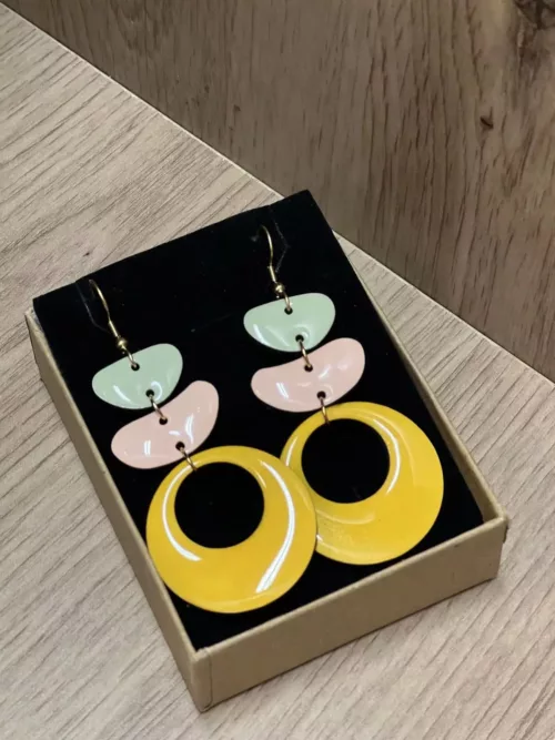 Isatis Bijoux Bois Fait Main Caen Boucles d'oreilles Colore Solar Jane