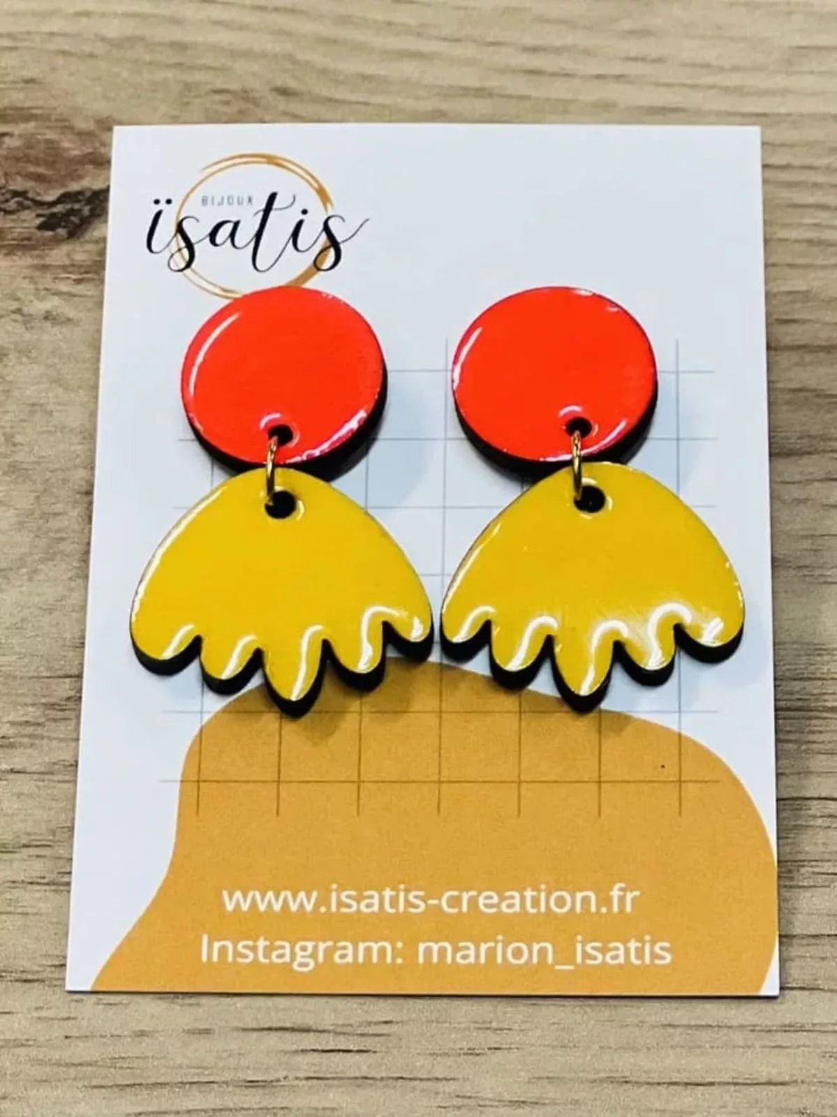 Isatis Bijoux Bois Fait Main Caen Boucles d'oreilles Colore Sunny Dolly